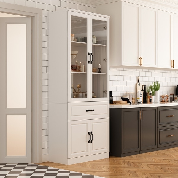 Large White Buffet Elegant Kitchen Cabinet with Glass Doors Dislplay On Sale Bed Bath Beyond 37888467