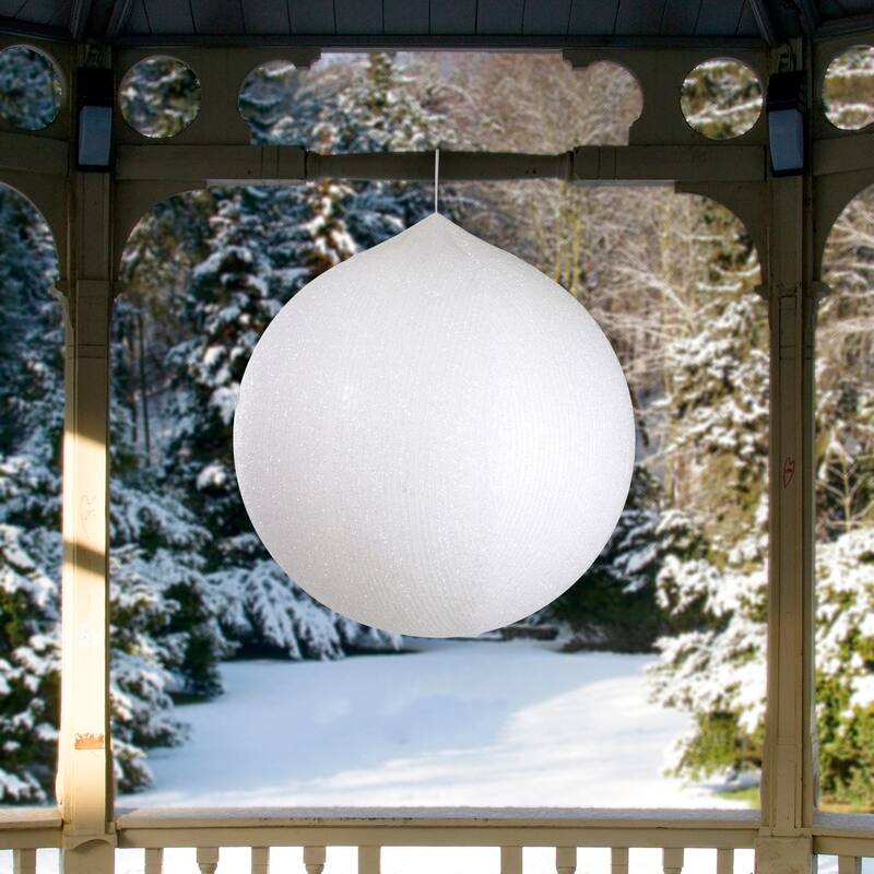 19.5-inch White Tinsel Inflatable Christmas Ball Ornament Outdoor Decor - 19.5"
