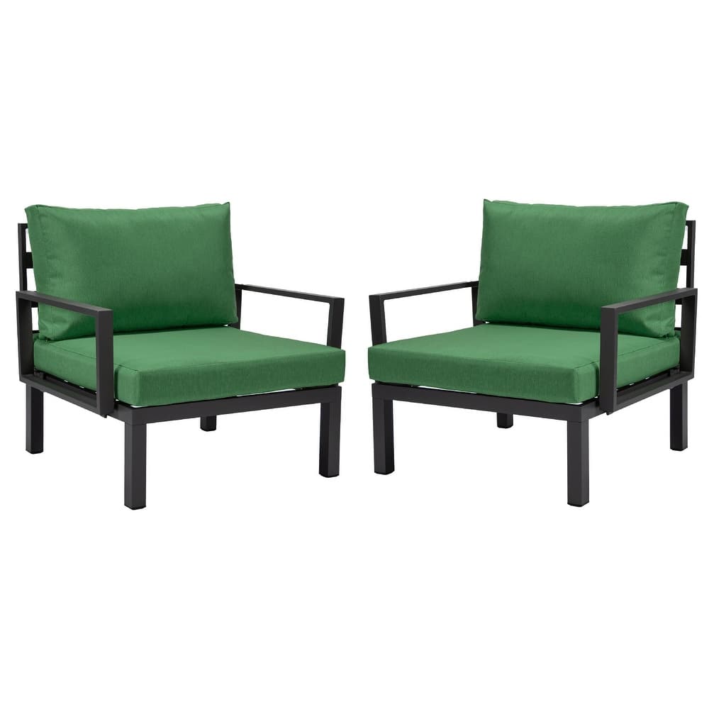 Hamilton Modern 2-Piece Slatted Design Accent Arm Chair with Removable Cushion for Home Outdoor Patio Porch Garden