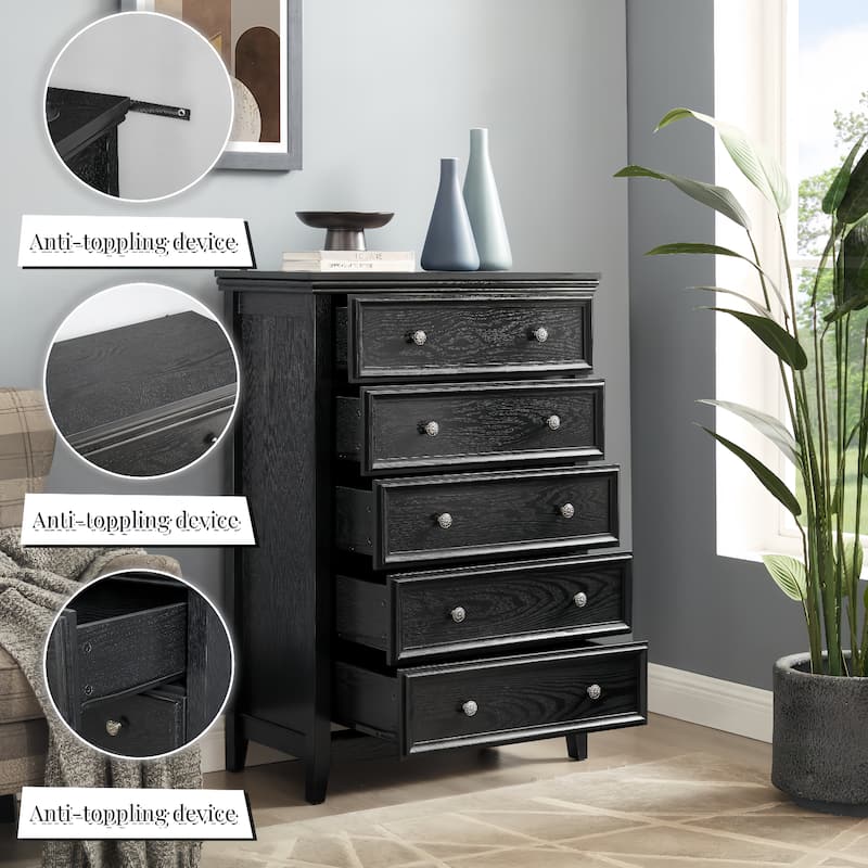 Farmhouse Modern 5-Drawer Vertical Chest, Cabinet, Storage Clothes, Storage Drawers Cabinet for Living Room