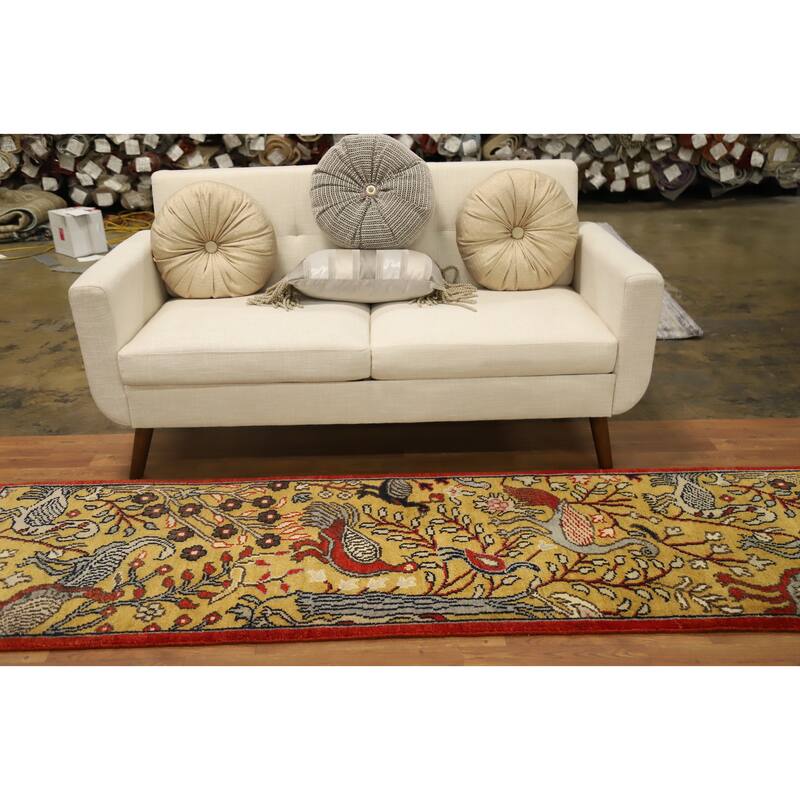 Hand Knotted Oriental 100% Wool Carpet Traditional Floral Yellow & Gold Ziegler Runner Rug - 8' 2'' X 2' 6''