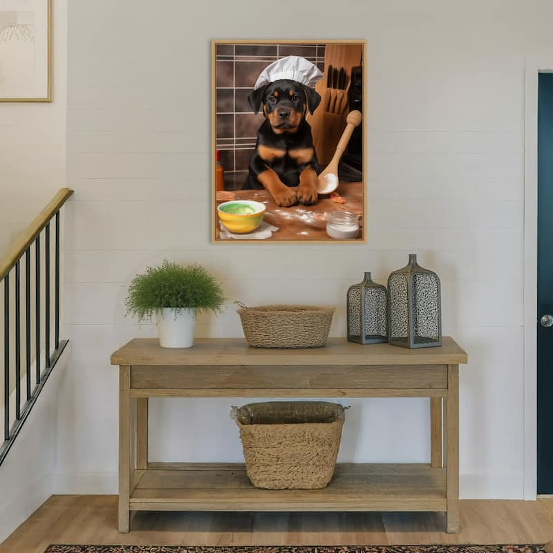Rottweiler Puppy Chef by Andreas Magnusson Framed Canvas Wall Art
