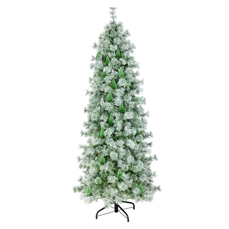 National Tree Company 7.5 ft. Pre-Lit Snowy Bottle Brush Slim Artificial Christmas Tree with 400 Clear Lights - 7.5 Foot