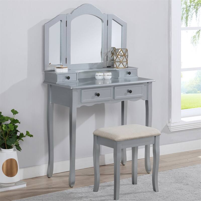 Wooden Vanity Make Up Table and Stool Set