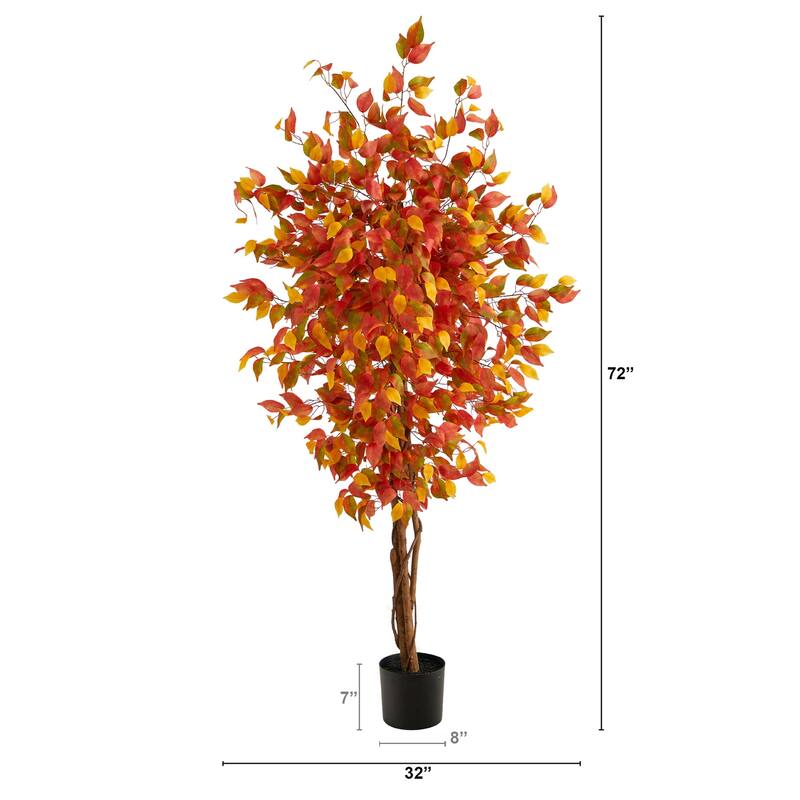 Artificial Fall Tree - 6ft Autumn Tree Indoor Accent Decor - Asian Inspired Faux Tree for Home - Green - 41-50 Inches