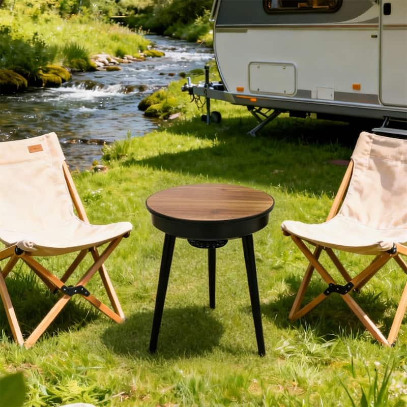 Round Smart End Table with Bluetooth Speaker Side Table LED Nightstand with USB Port