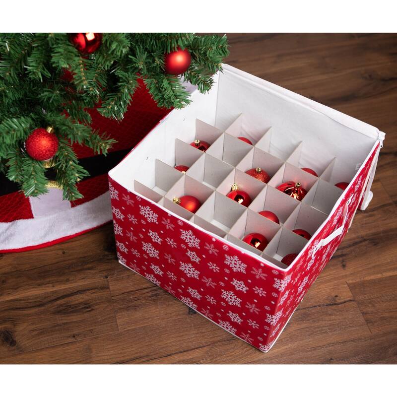 16" Red and White Snowflake Print Large Ornament Storage