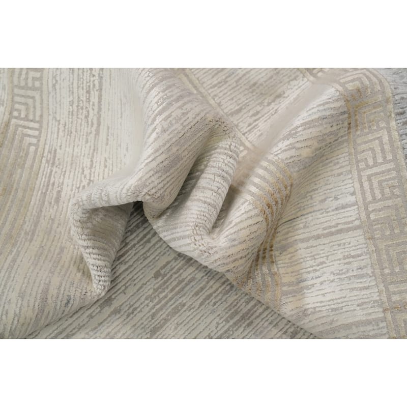 Machine Made Oriental Polyester Carpet Geometric Beige & Ivories Distressed Area Rug - 7' 5'' X 5' 2''
