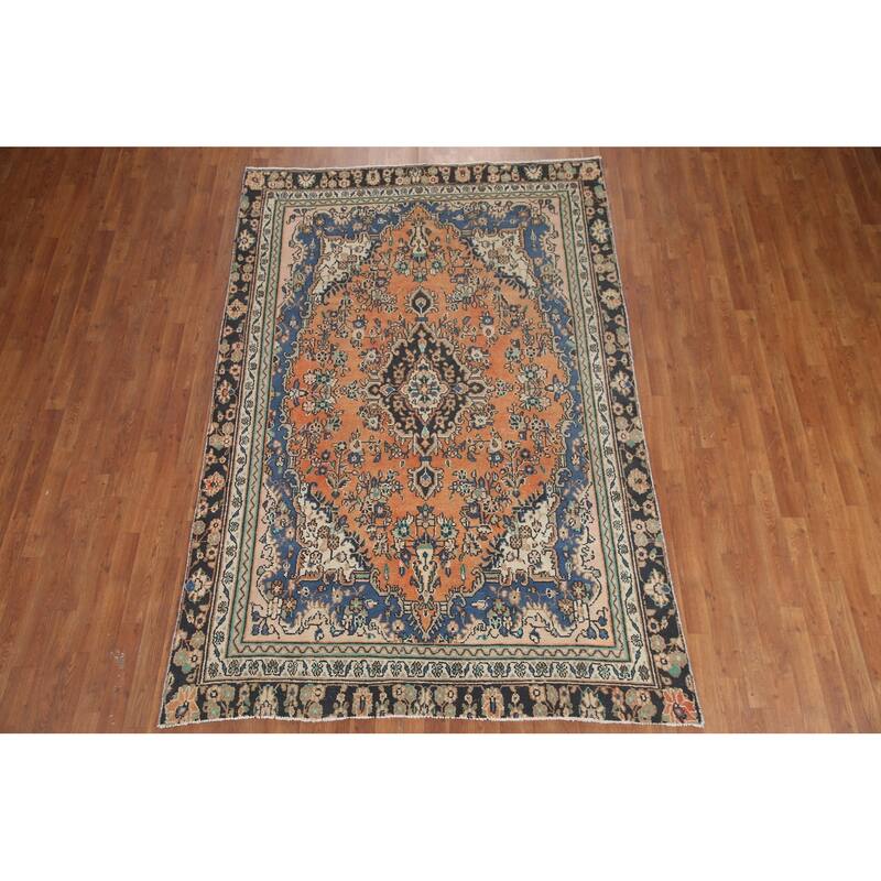 Hand Knotted Oriental 100% Wool Carpet Traditional Floral Oranges & Rust Hamedan Area Rug - 8' 8'' X 5' 9''