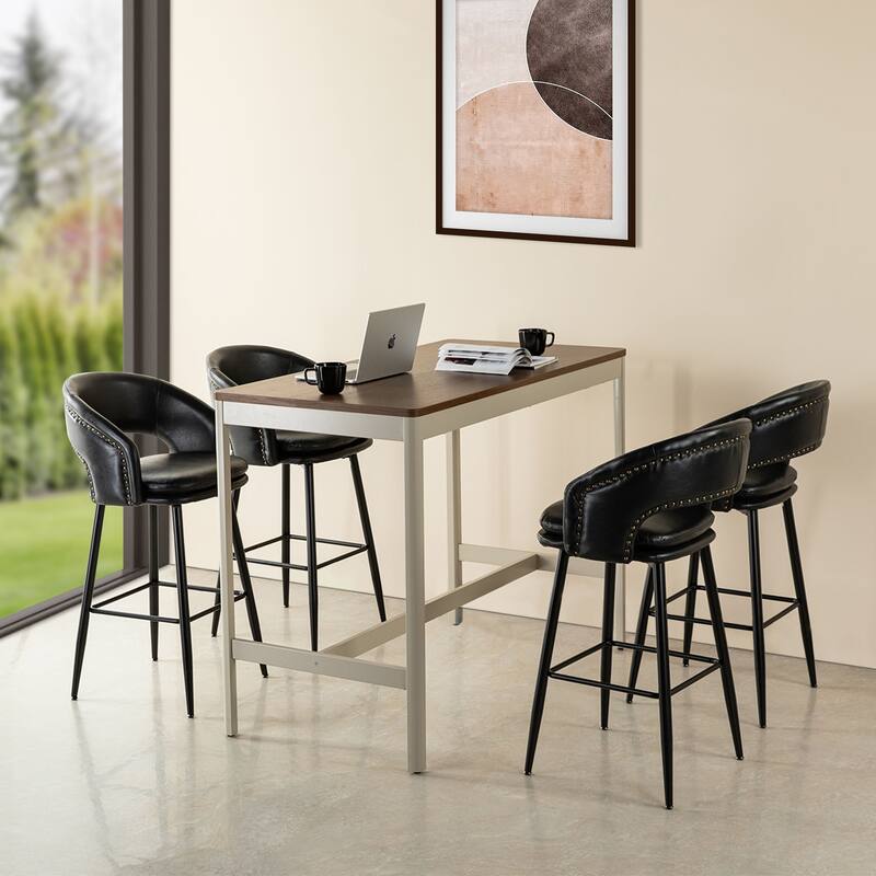 Glitzhome Set of 2 Mid-Century Modern 40.5"H Faux Leather Bar Stools with Nailhead Trim