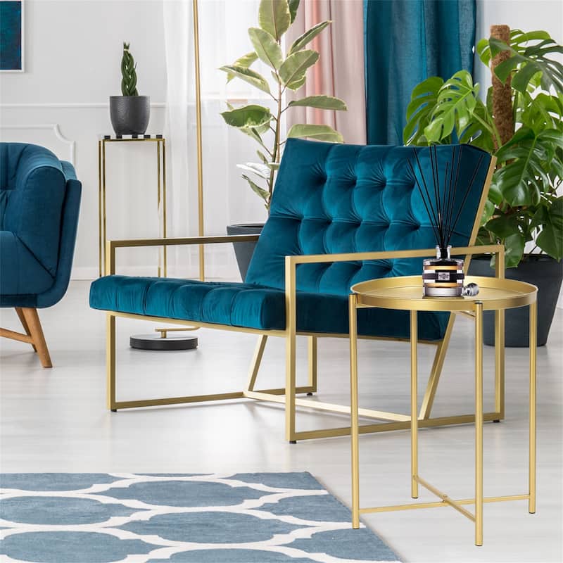 Adeco Gold End Table Metal Waterproof Snack Beside Table Accent Coffee Table - 16.9""(D)x 16.9""(W)x 20.5""(H)