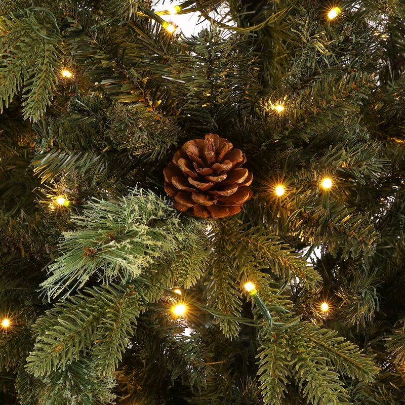 SAFAVIEH Merri 7.5 Ft, Pre-Lit Artificial Christmas Tree with Pine Cones - 56" W x 56" D x 90" H - 56Wx56Dx90H