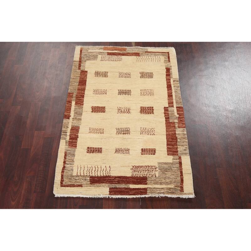 Wool Geometric Gabbeh Kashkoli Oriental Area Rug Hand-knotted Carpet - 3'5" x 5'3"