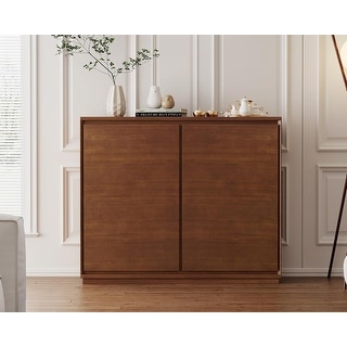 Narrow Walnut Wood Storage Credenza with 2 Doors for Living Room ...