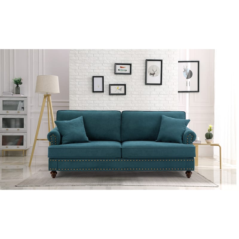 Modern Sofa for Living Room, 82" Green Chenille Sofa Couch, Sectional Love Seat Couch with Brown Legs, Upholstered Sofa for Apar