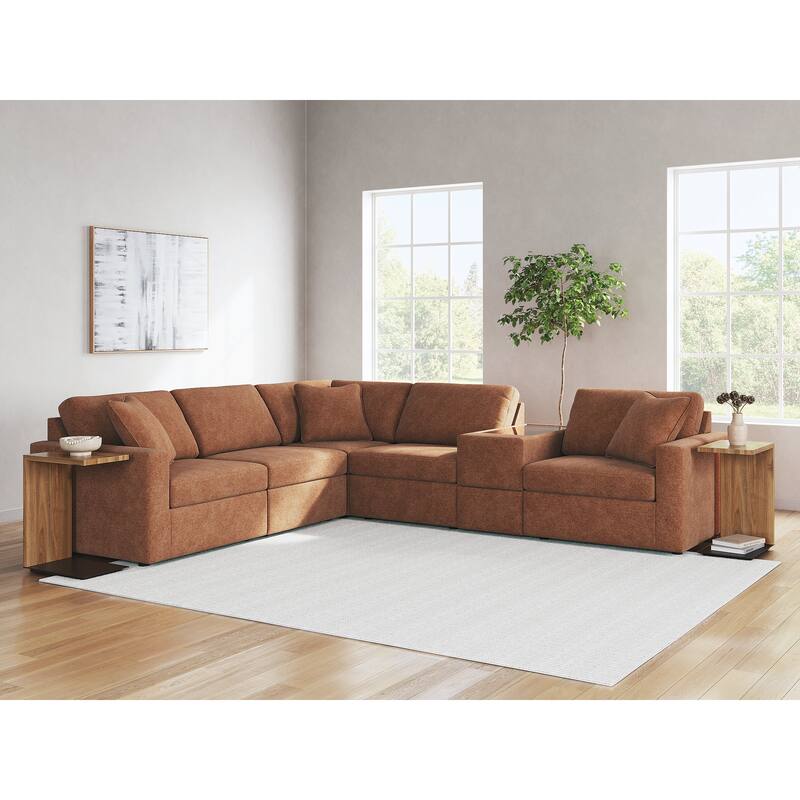 Signature Design by Ashley Modmax Orange 6-Piece Sectional with Storage Console - 124"W x 107"D x 36"H - Orange - Left Facing