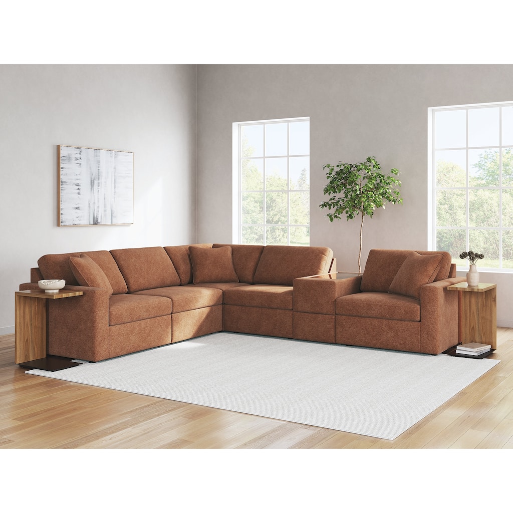 Signature Design by Ashley Modmax Orange 6-Piece Sectional with Storage Console - 124"W x 107"D x 36"H