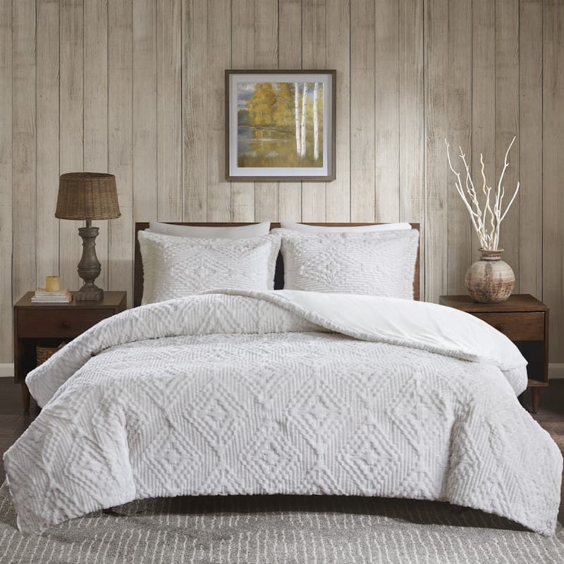 Woolrich Teton Embroidered Diamond Ultra Soft Plush Quilt Set - Ivory - California King