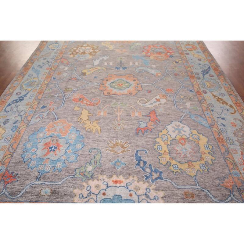 Gray Oushak Indian Area Rug Handmade Wool Carpet - 8'7"x 12'3"
