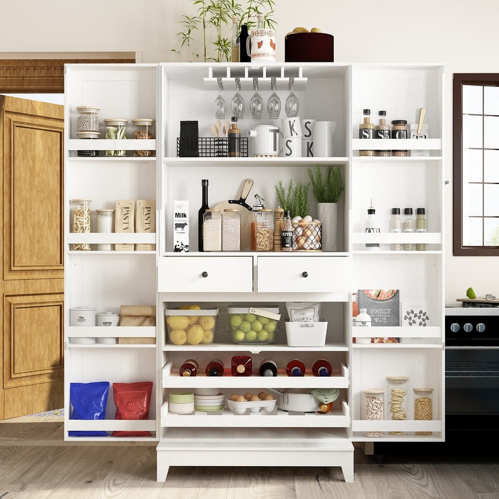 Pantry Buffet Versatile Food Wine Cabinet White Wood Grain Buffet