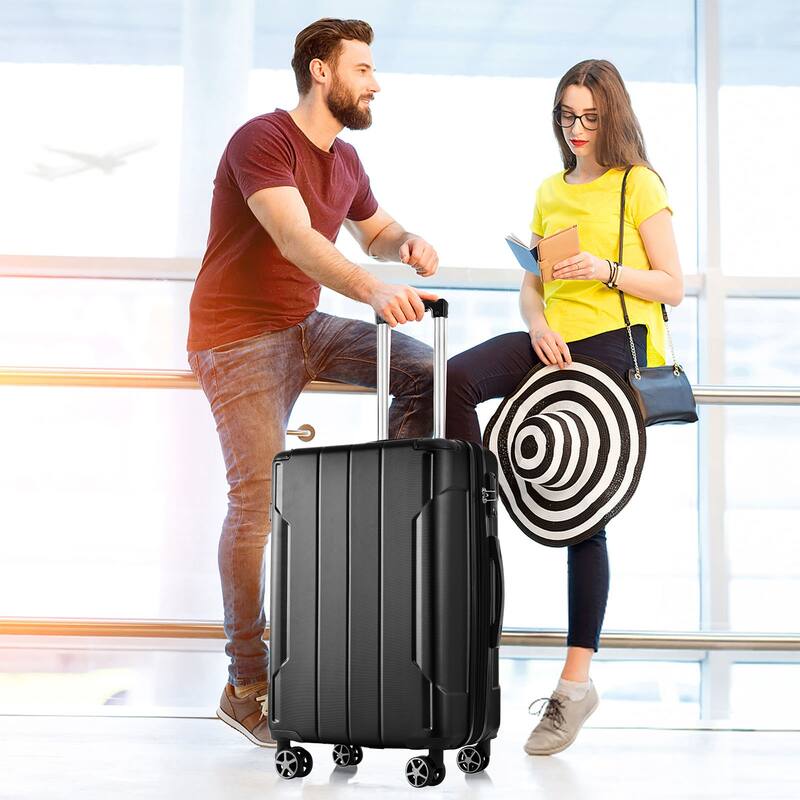 3-Piece, 20, 24, 28-Inch Modern Expandable Hard-Shell Luggage with 2 Spinners and TSA Lock, for Boarding Travel, Black