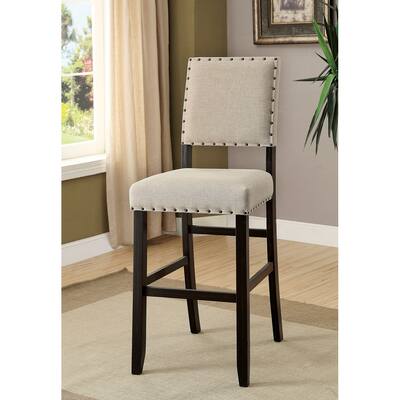 Set of 2 Fabric Upholstered Bar Chair in Beige and Antique Black