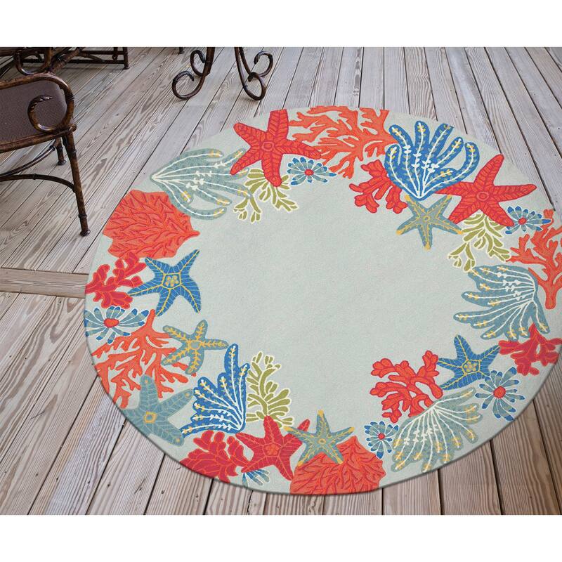 Liora Manne Ravella Ocean Scene Indoor/Outdoor Rug Aqua 5' x 7'6" - 5' Round - Aqua