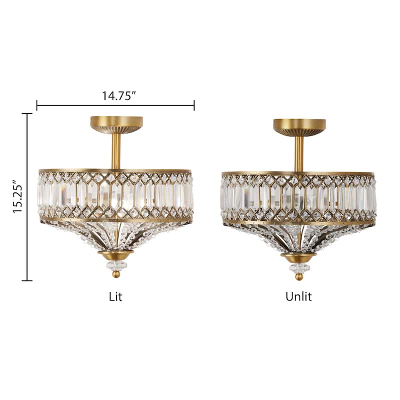 Silver Orchid Furey Bronze/Gold Tiered Glass Semi-flush Lighting Fixture - 14.75"L x 14.75"W x 15.25"H