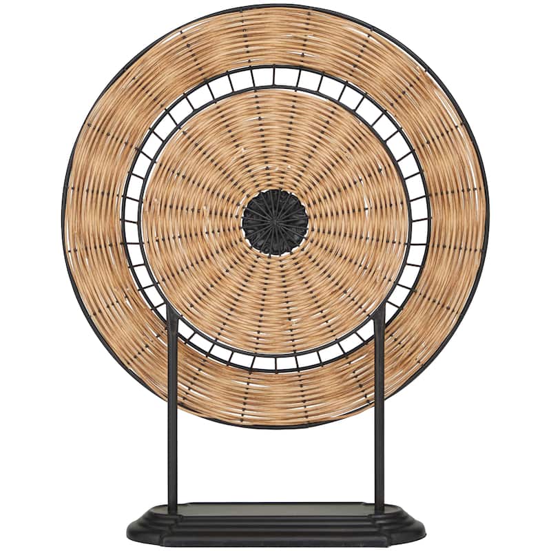 Metal Geometric Wrapped Plate Sculpture with Black Stand - Brown - Roche River Decor - 5"W x 17"L x 21"H