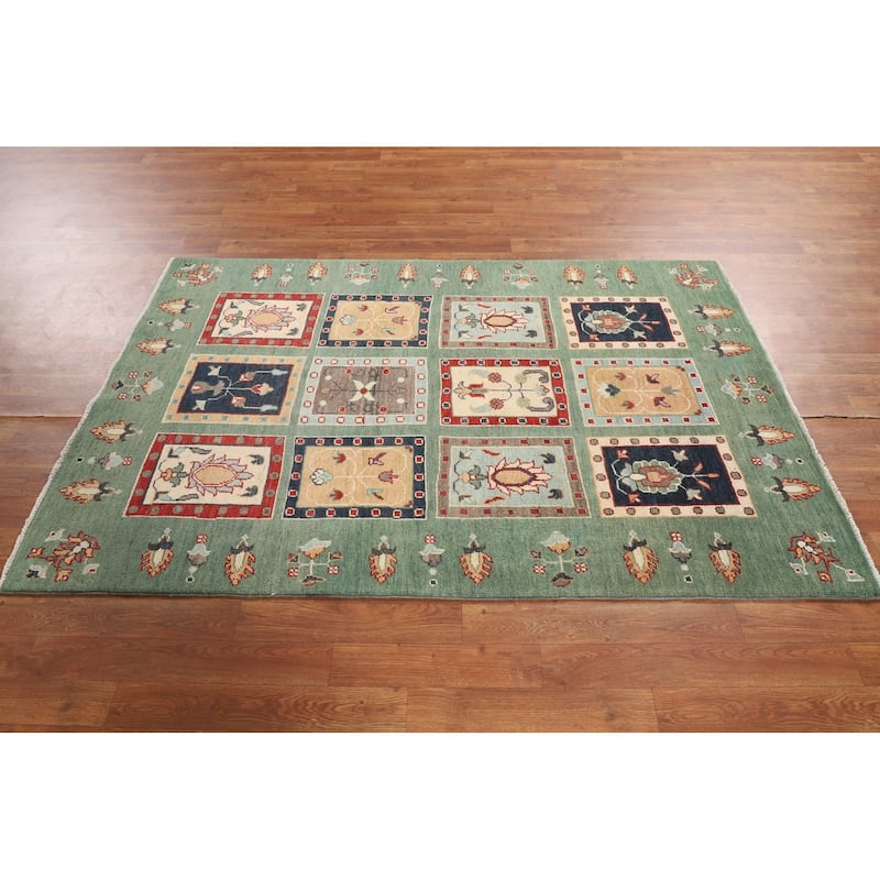 Green Traditional Kazak Oriental Area Rug Handmade Wool Carpet - 3'11" x 6'0"