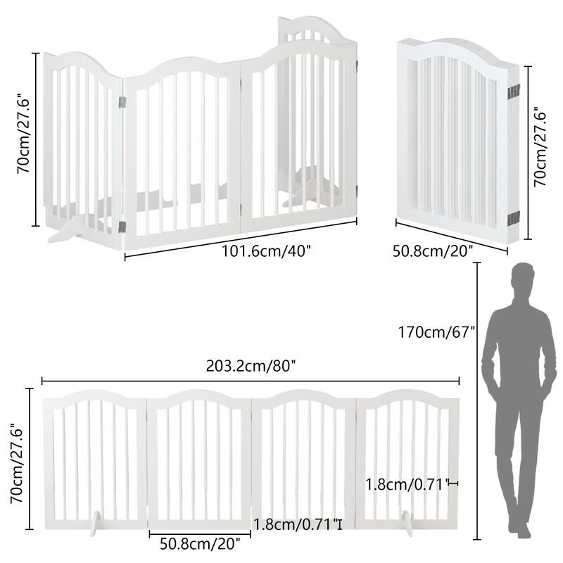 27.6"Height White Wooden 4-Panel Pet Gate Freestanding Foldable Playpen for Dogs Cats - 80”L x 0.70”W x 27.56”H