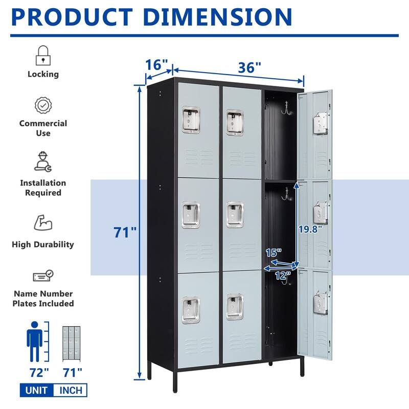 Large Steel Storage Locker with 9 Doors for Employees School Gym
