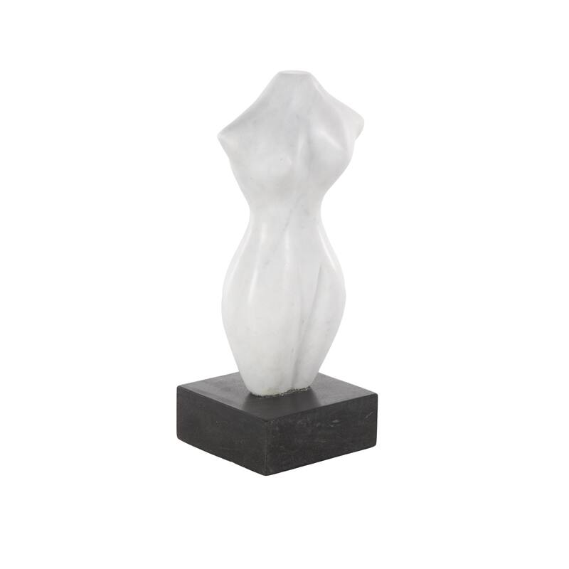 White Marble Abstract Female Form Woman Decorative Sculpture with Black Block Base