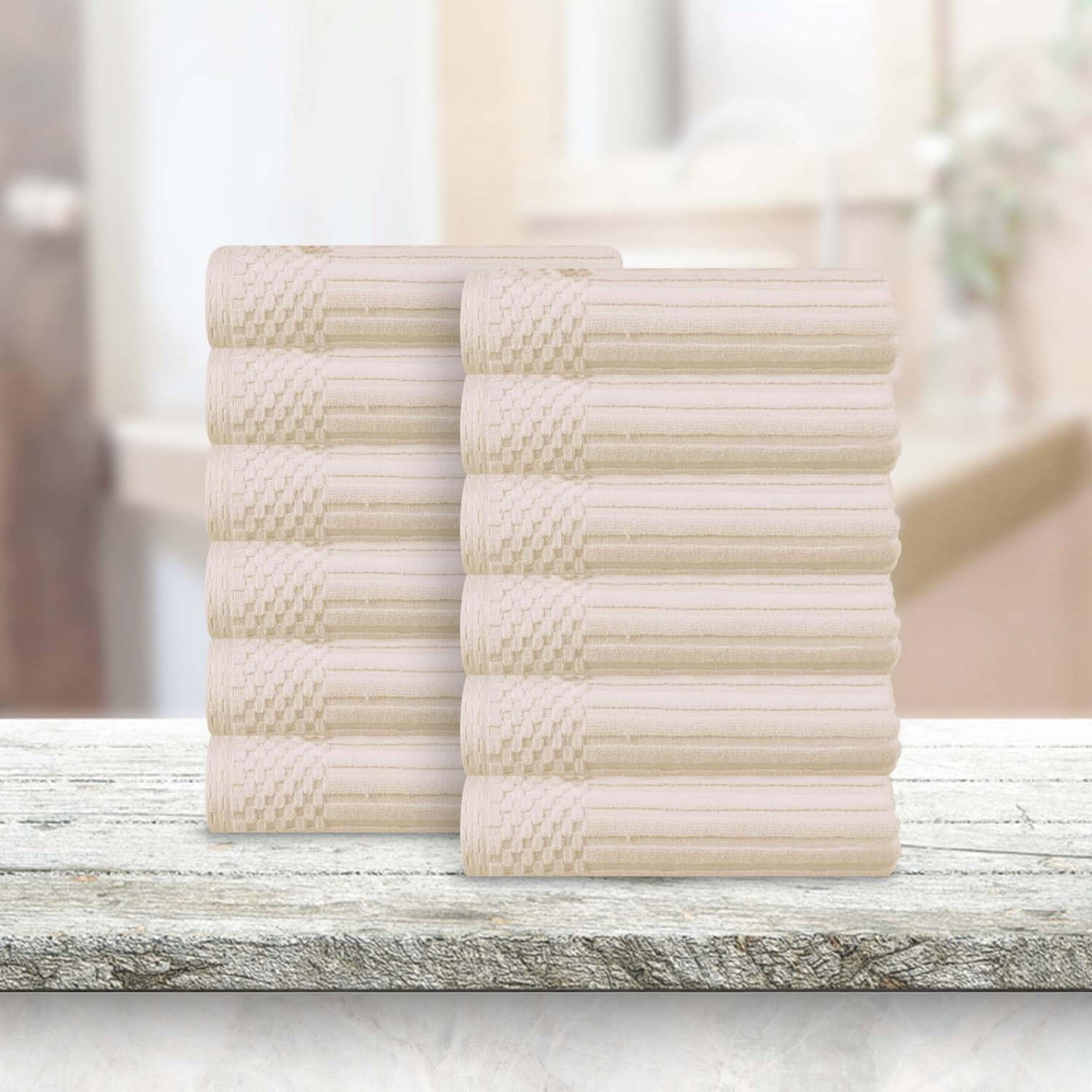 Superior Soho Ribbed Cotton Face Towel/Washcloth Set of 12