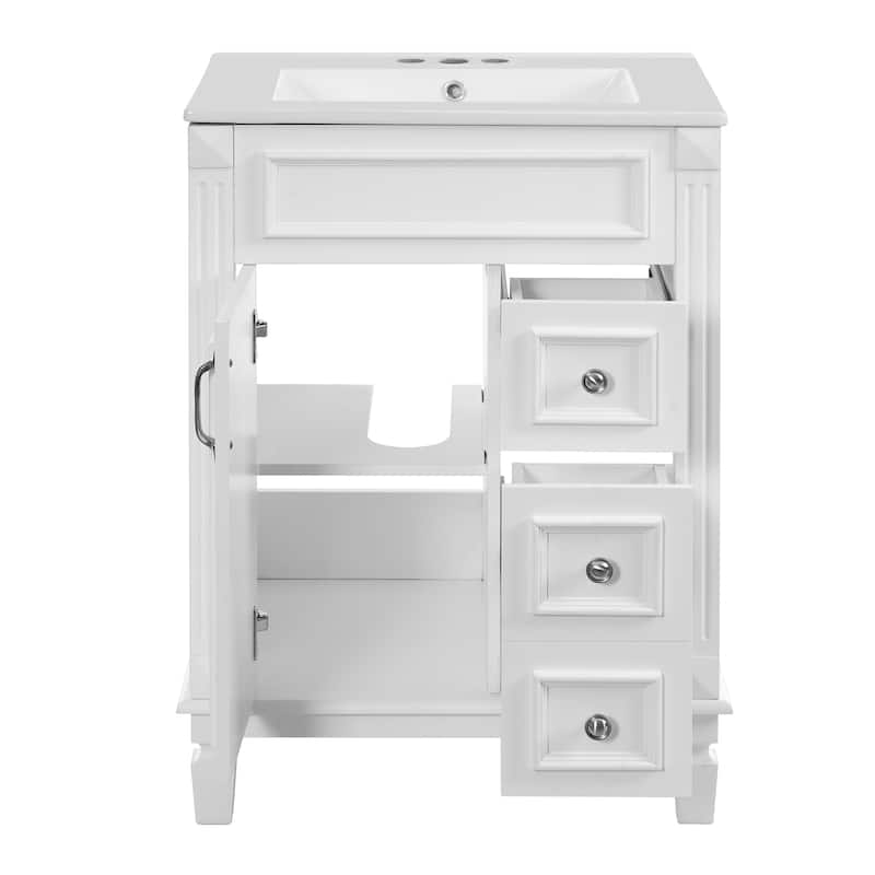 24" Bathroom Vanity with Ceramic Sink Bathroom Storage Cabinet with 2 Drawers and Adjustable Shelf