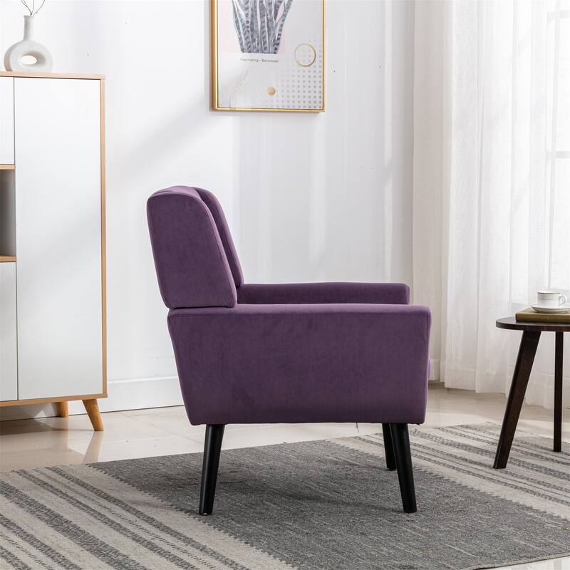Stylish Upholstered Seating Armchair with Tapered Metal Legs, Single Sofa Chair Accent Chair with Flared Armrests, Purple