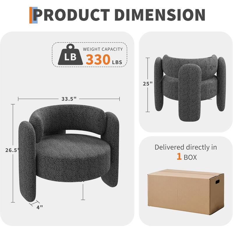 Modern Chenille Accent Chair, Mid-Century Upholstered Living Room Chair - Black