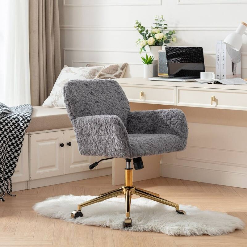 Modern Artificial Rabbit Hair Height Adjustable 360 Swivel Task Chair with Metal Base