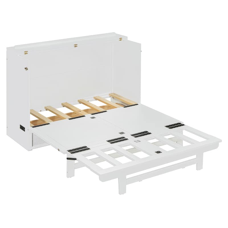 Full Size Murphy Bed with Large Drawer,USB Ports and Outlets,White
