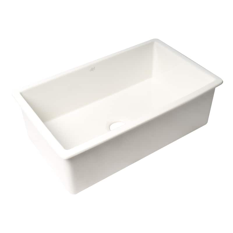 ALFI brand ABF3219SUD-W White Fireclay 32" x 19" Single Bowl Undermount / Drop In Fireclay Kitchen Sink