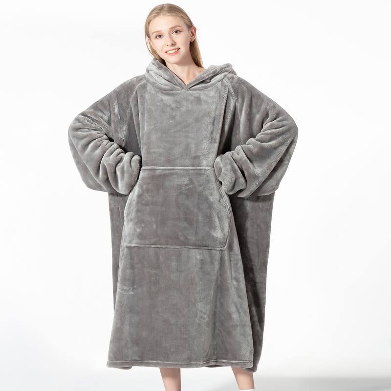Wearable Blanket Oversized Soft Microplush Hood, Sleeves, Pouch Pocket