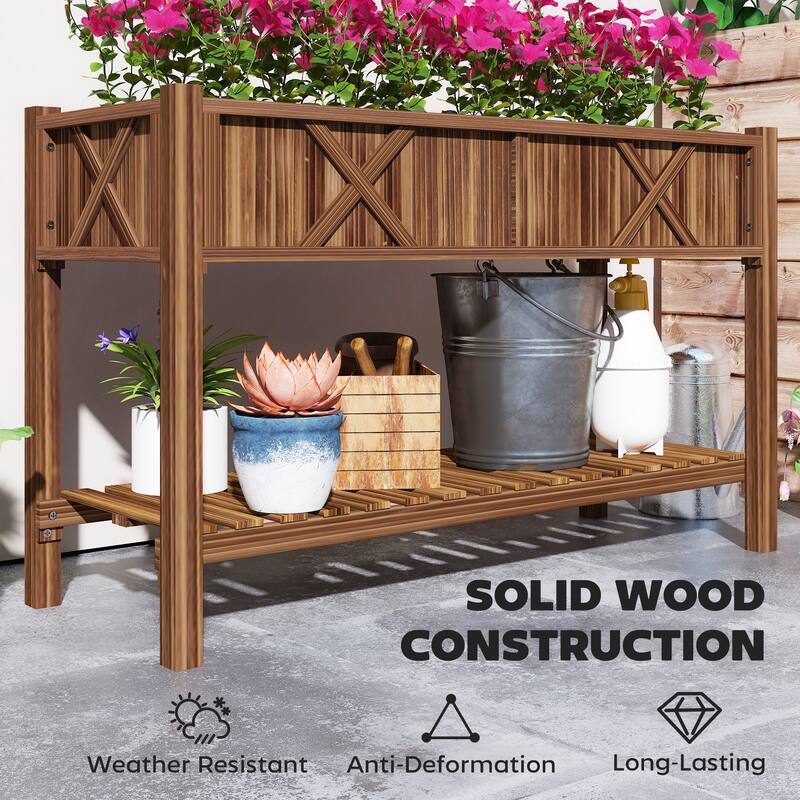 3-Piece Wooden Raised Garden Bed with Country Wagon Wheel Design