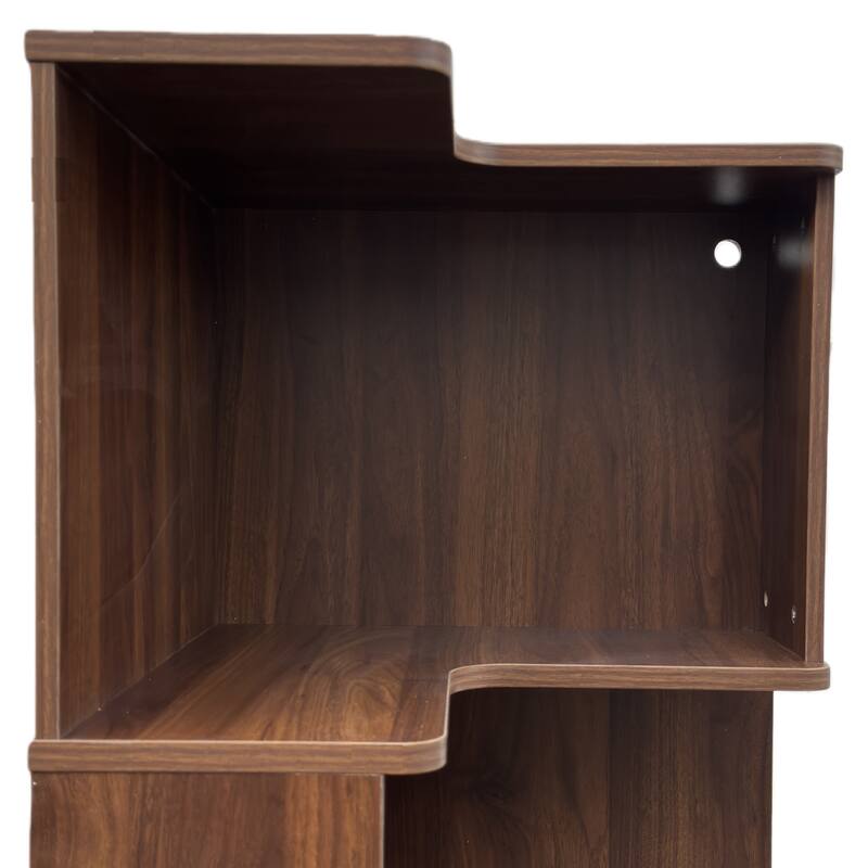 Corner Bookshelf With Drawers,4-Tier Corner Bookcase With Baffle, Freestanding L Shaped Display Shelf Stand With LED Lights