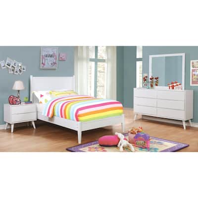 Fopp Mid-Century Modern White Wood 4-Piece Platform Bedroom Set by Furniture of America