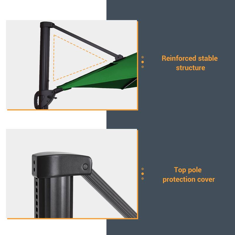 LIVOOSUN 11Ft LED Patio Hanging Octagon Cantilever Umbrella with 360-degree Rotating Canopy