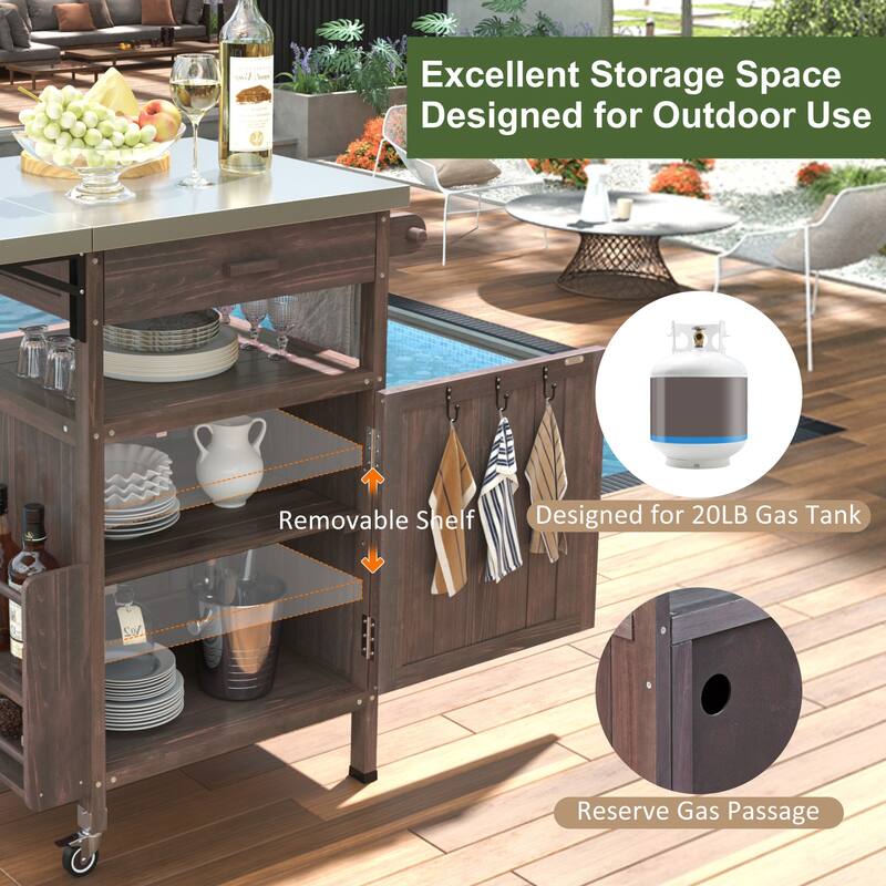 40.5" Outdoor Grill Cart With Stainless Steel Top(no include stool)