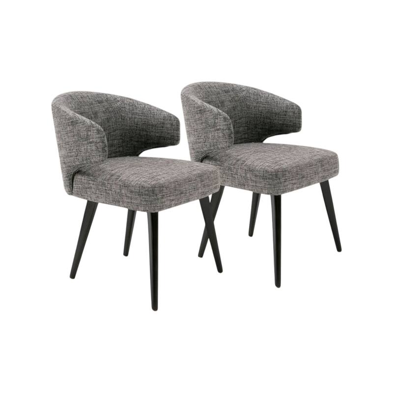 HomeRoots Gray And Black Upholstered Fabric Wing Back Dining Arm Chair