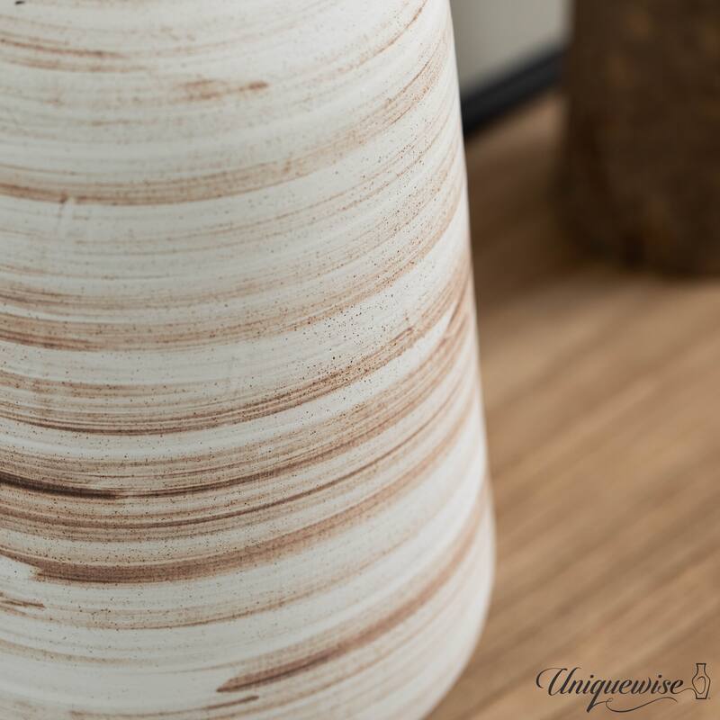 Uniquewise 11" Whitewashed Bottle-neck Decorative Pottery Flower Vase Boho Home Decor for Living Room Bedroom Kitchen & Entryway