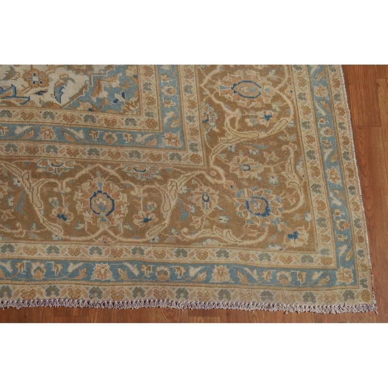 Traditional Mashad Persian Area Rug Handmade Floral Wool Carpet - 9'7" x 12'9"