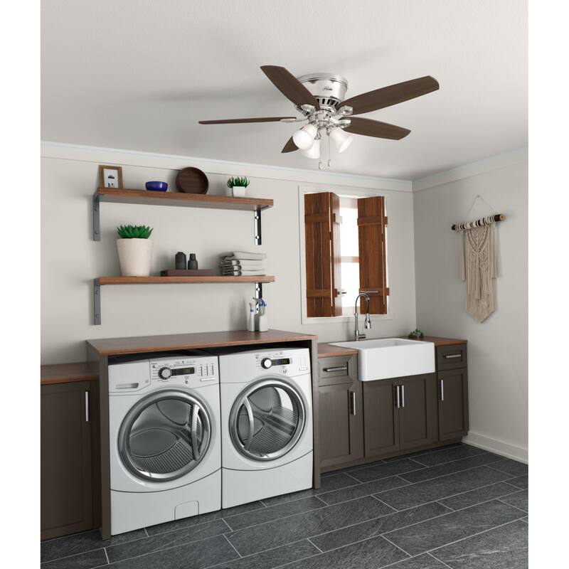 Hunter 52" Builder Low Profile Ceiling Fan with 3-Light Light Kit and Pull Chain - Casual, Traditional, Transitional